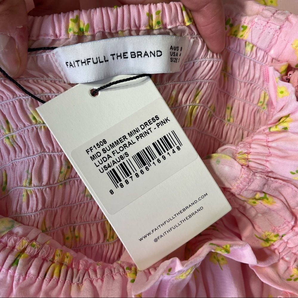 NEW Faithfull the Brand Mid Summer Mini Dress in Luda Floral Print Pink Small - Picture 10 of 14